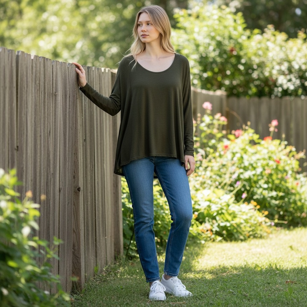 Sinuous Womens M Olive Green Heathered Long Sleeve Cutout Back Top Boho Corpcore